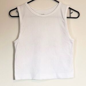 Z by Zella White Ribbed Cropped Tank Top - Size: Large